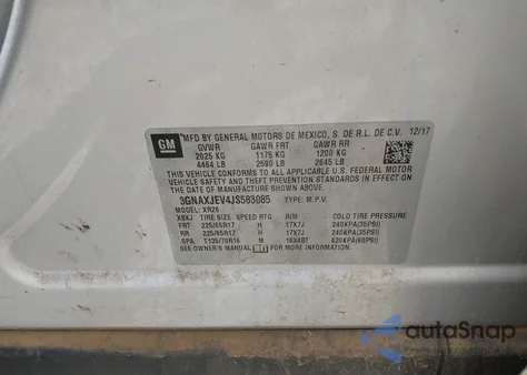 2018 Chevrolet Equinox Lt из США, поврежденный, VIN 3GNAXJEV4JS583085